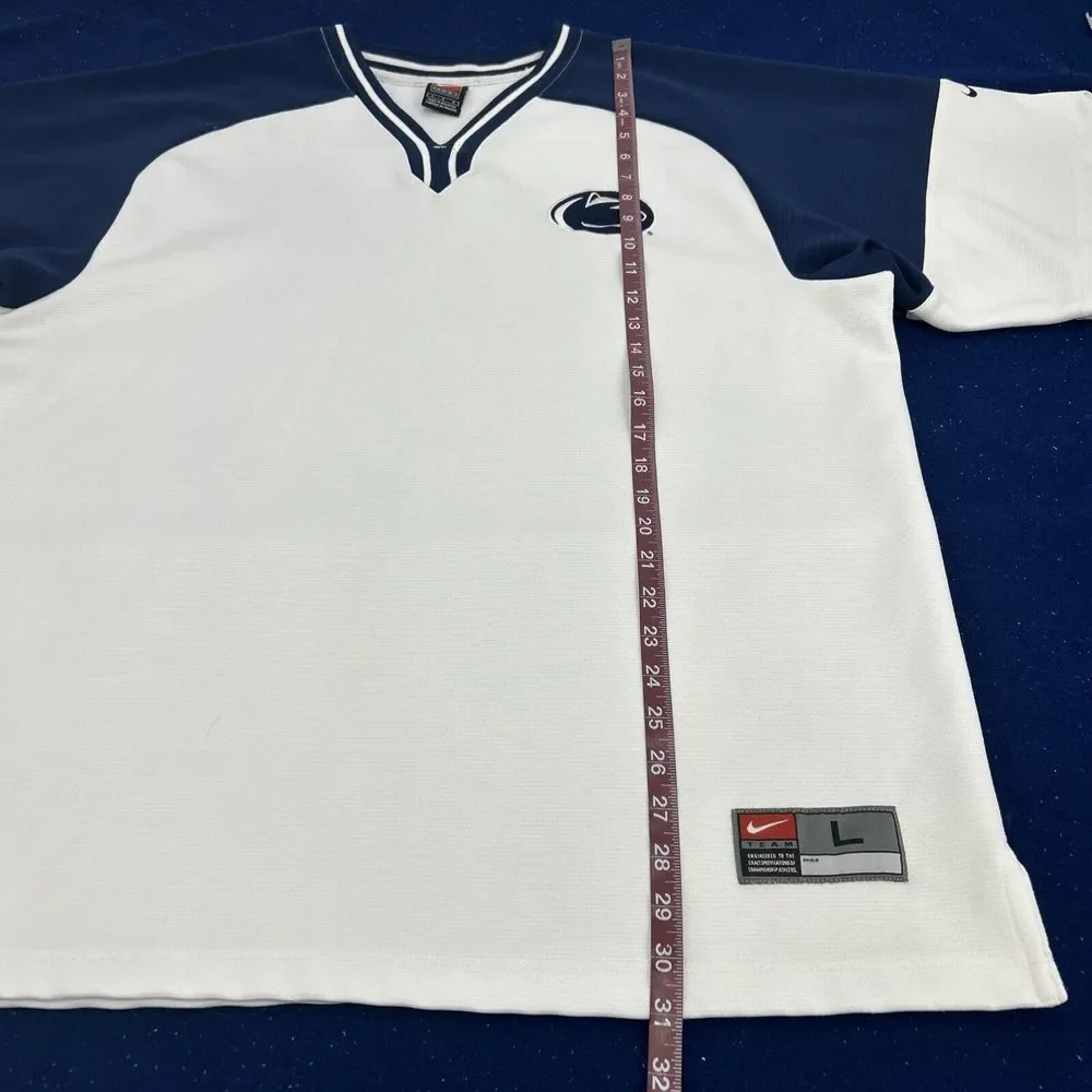 Penn State Nittany Lions Shirt Men's L White Blue‎ Nike Team Short Sleeve V-Neck